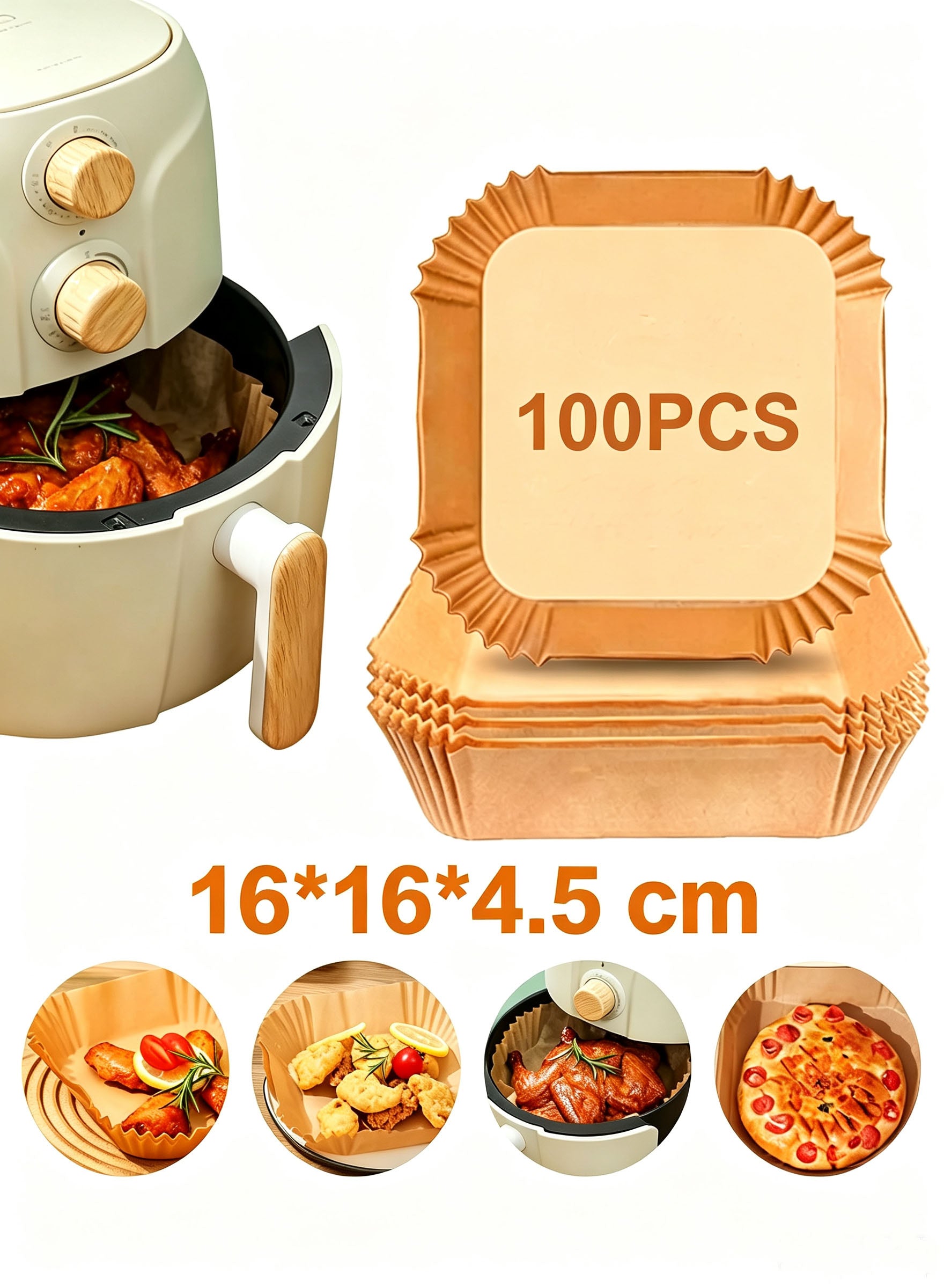 Air fryer paper liners 100 pack square 16cm