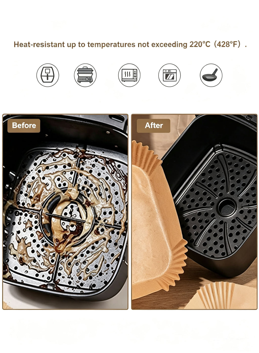 Before and after using air fryer liner