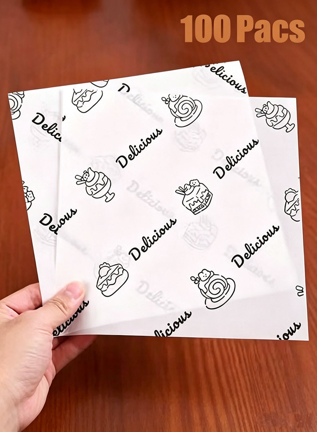 100-pack printed wax paper sheets Delicious pattern