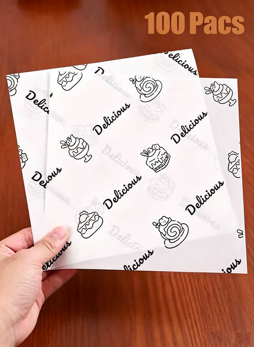100-pack printed wax paper sheets Delicious pattern