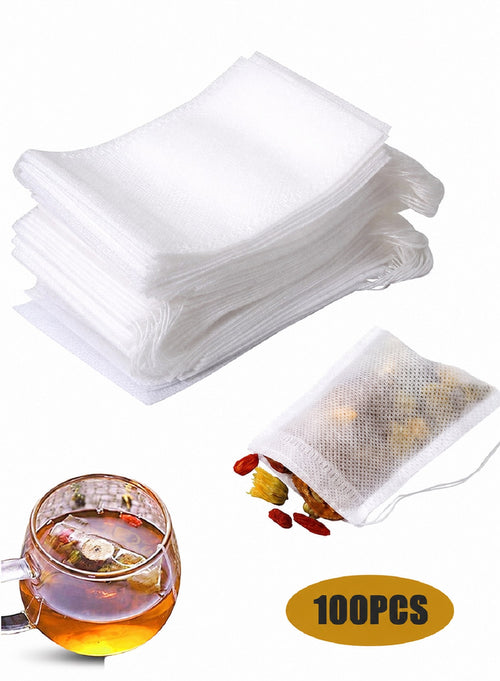 100-pack disposable tea filter bags with drawstring
