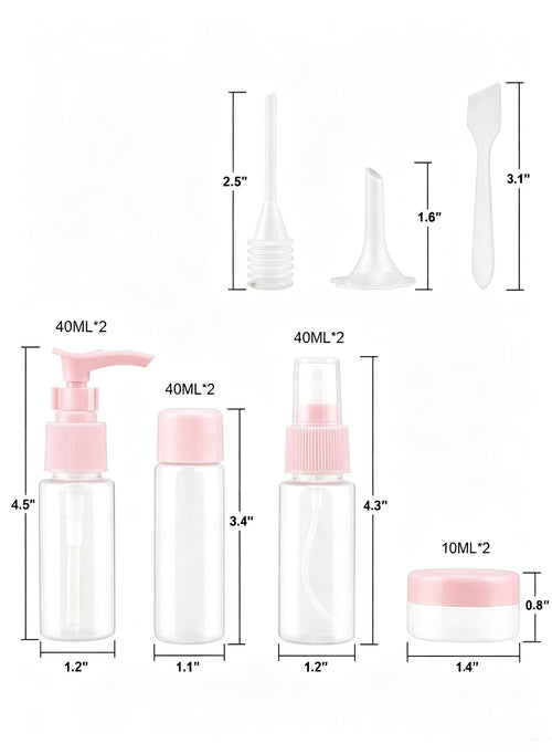 Dimensions of travel bottles and accessories