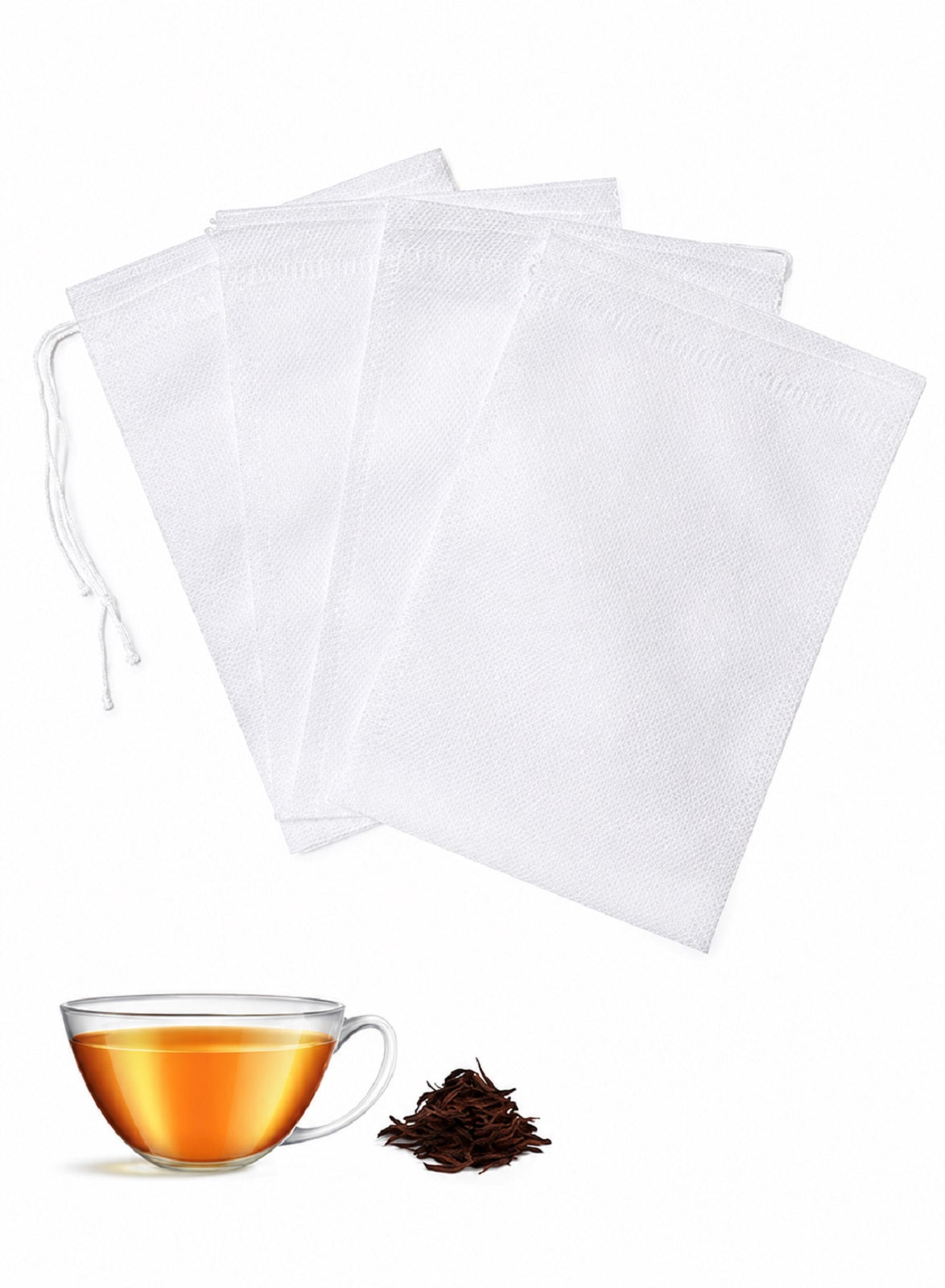 Tea filter bags with cup of tea