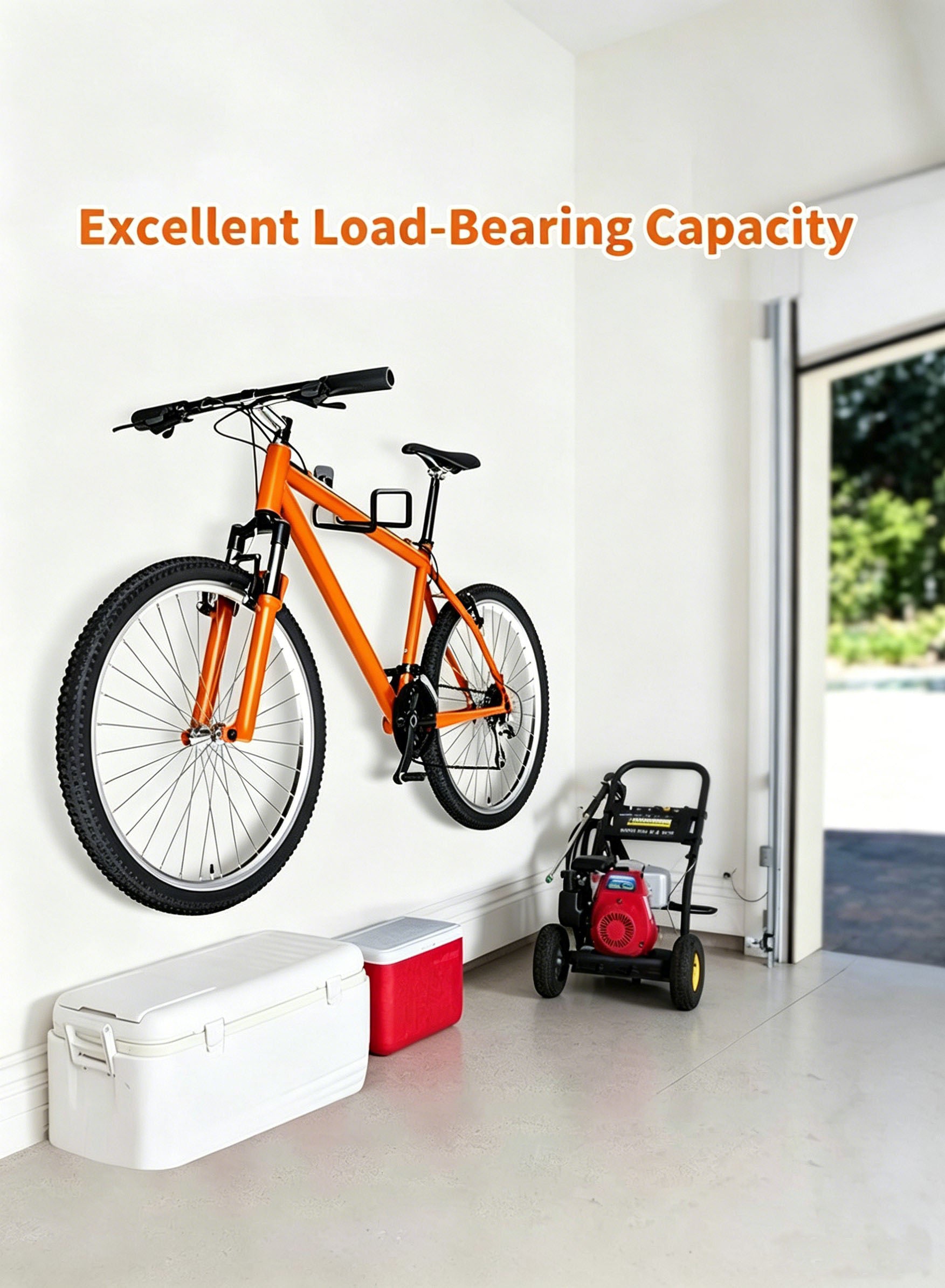 Heavy Duty Wall Hook holding bicycle in garage