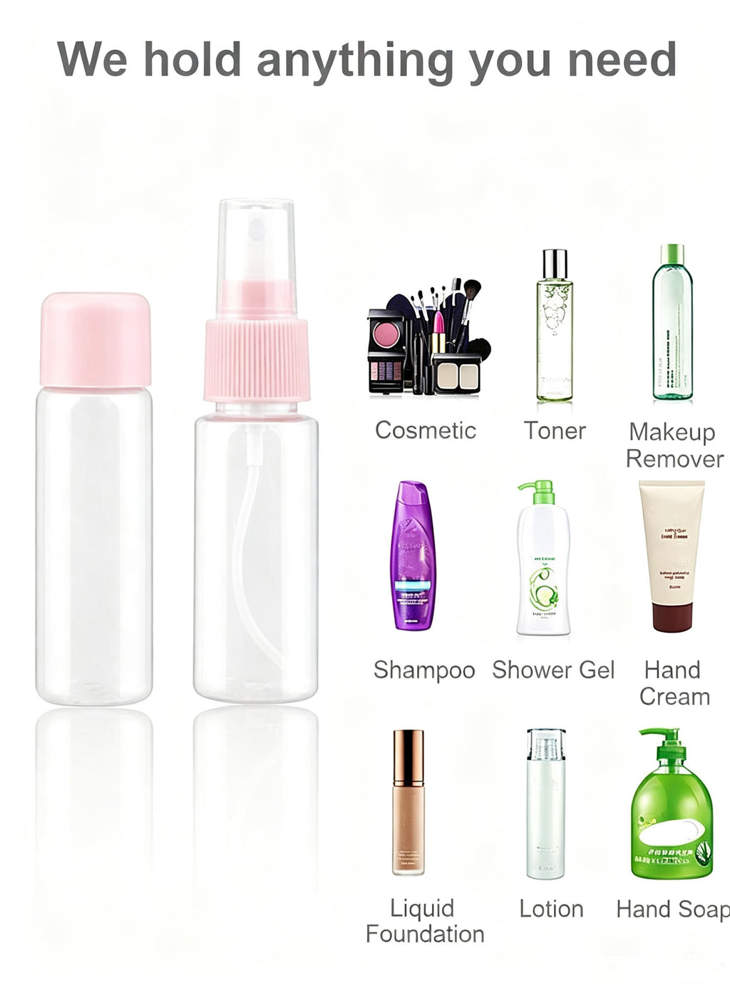 Travel bottles usage guide - holds cosmetics, toner, shampoo and more